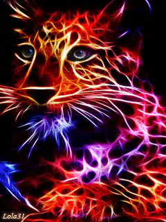 Neon fractal cat face