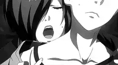 anime girl crying on man's chest