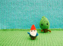 knitted gnome and tree characters