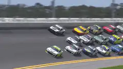 NASCAR stock cars racing on a track