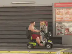Man on mobility scooter at drive-thru