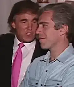 Donald Trump whispers to Jeffrey Epstein