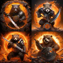 four armored bear warriors with swords and shields