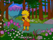 Lisa Simpson sneezing in the forest