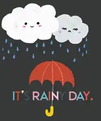 kawaii clouds raining on umbrella