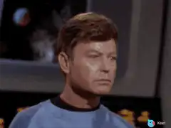 Captain Kirk looks at a pear