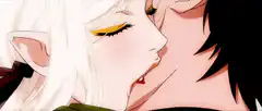 Vampire elf biting man's neck