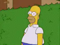 Homer Simpson walking through a hedge