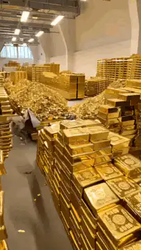 Warehouse full of gold bars