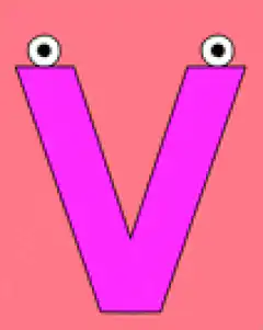 Pink letter V with eyes