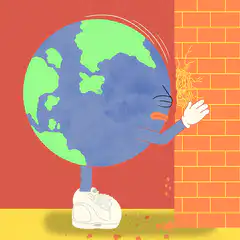 Earth kicking down a brick wall