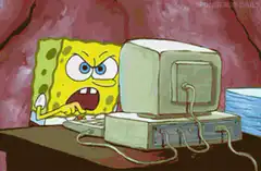 SpongeBob gets angry then sad at computer