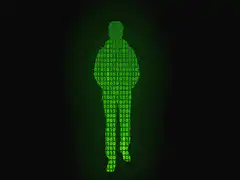 Green binary code human silhouette