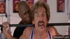 Ben Stiller screaming while bench pressing
