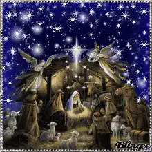 Nativity scene with angels and star