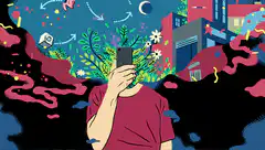 Person taking selfie with surreal background