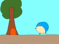 blue bird enters treehouse