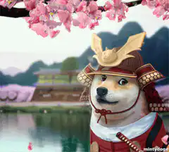 Samurai Doge under cherry blossoms