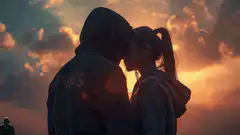 Couple kissing at sunset