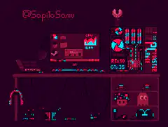 pixel art gaming desk setup