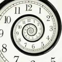 Clock face spiraling into infinity