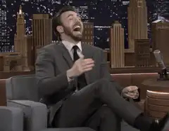 Chris Evans laughing hysterically on talk show