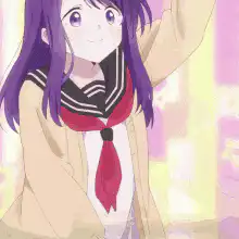 Anime girl waving with sparkles