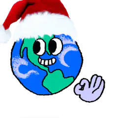 Earth wearing Santa hat waving