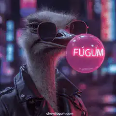 Ostrich blowing bubble gum