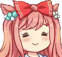 Chibi girl with pink hair and red bow smiling