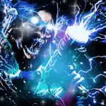 Skull with glowing eyes and lightning