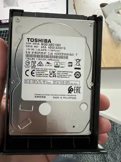 Toshiba hard drive in black plastic casing