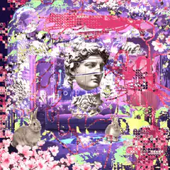 Glitchy David with rabbits