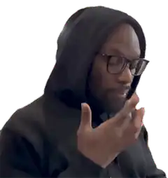 Man in hoodie sniffing fingers