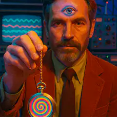 Man with third eye hypnotized by pocket watch