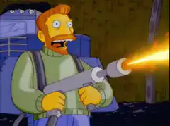 Lenny shooting flamethrower