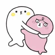 white ghost hugging pink blob