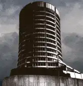 Tilted cylindrical building