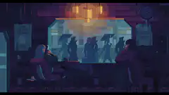 pixel art bar scene with silhouettes