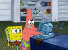 SpongeBob and Patrick stare at a broken computer