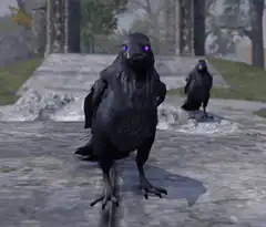 3D raven with glowing purple eyes