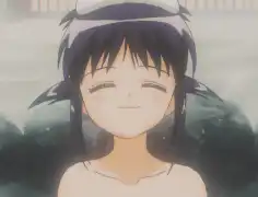 Anime girl smiling in bath