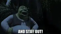 Shrek laughing and falling over