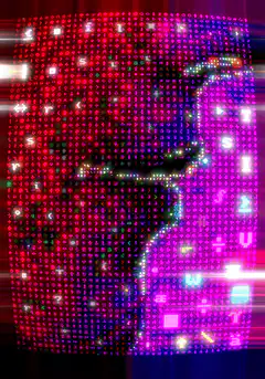 Matrix-style digital rain with red and purple colors