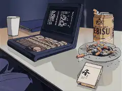 Hand flicks cigarette butt into ashtray