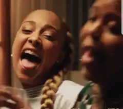 Two women making funny faces