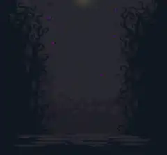 dark forest with purple particles