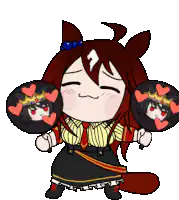 Chibi horse girl with heart fans