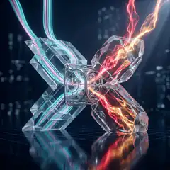 Crystal X with glowing energy beams