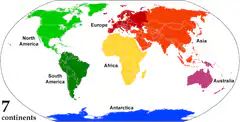 World map showing different continent models